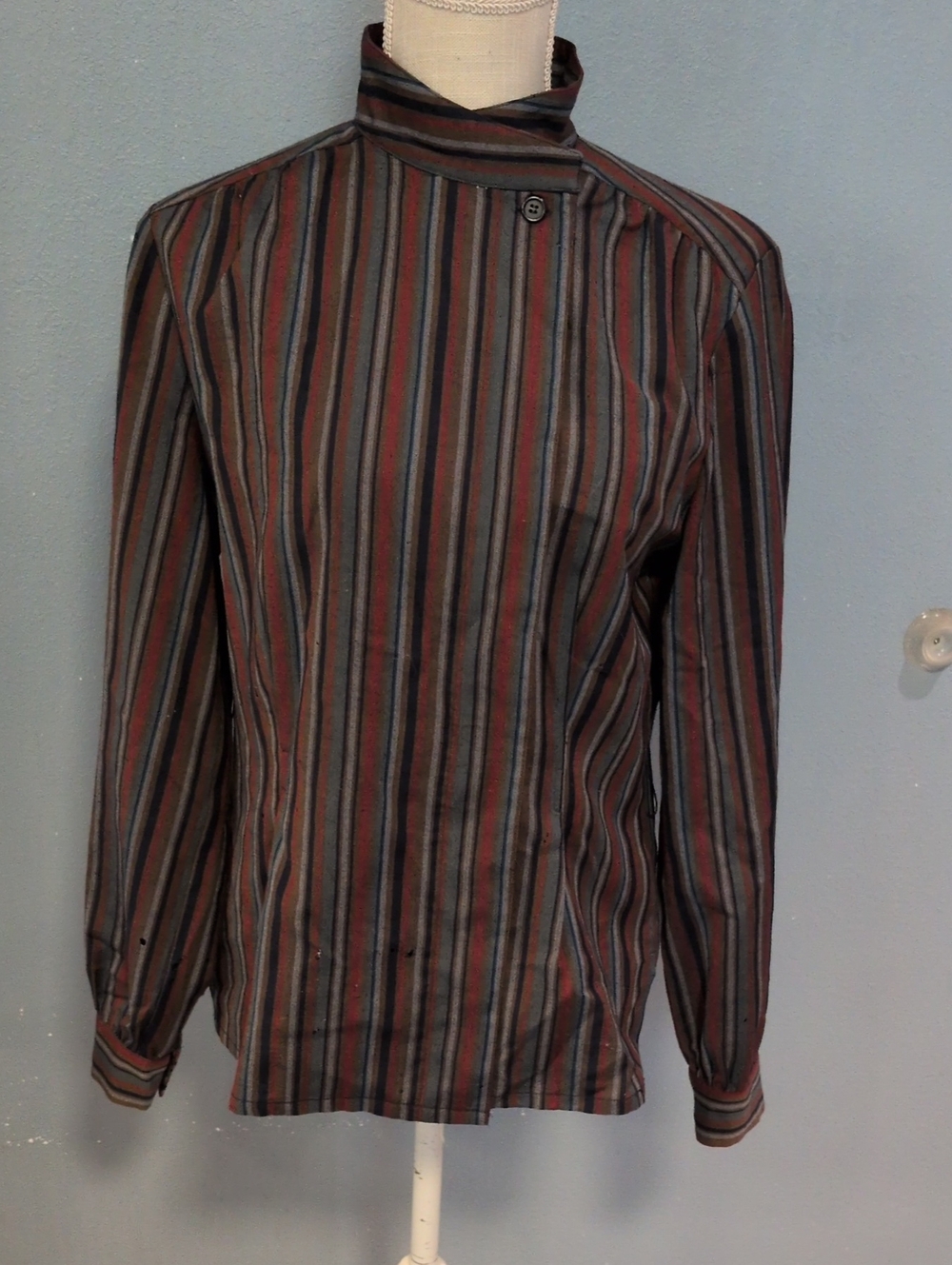 READ Pendleton Striped 100% Virgin Wool Button Down High Neck Western Shirt USA